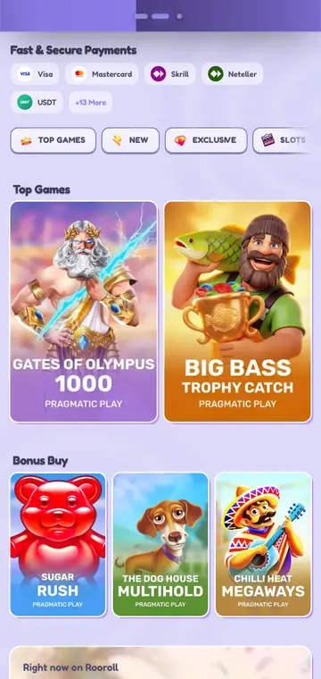 RooRoll mobile lobby screenshot